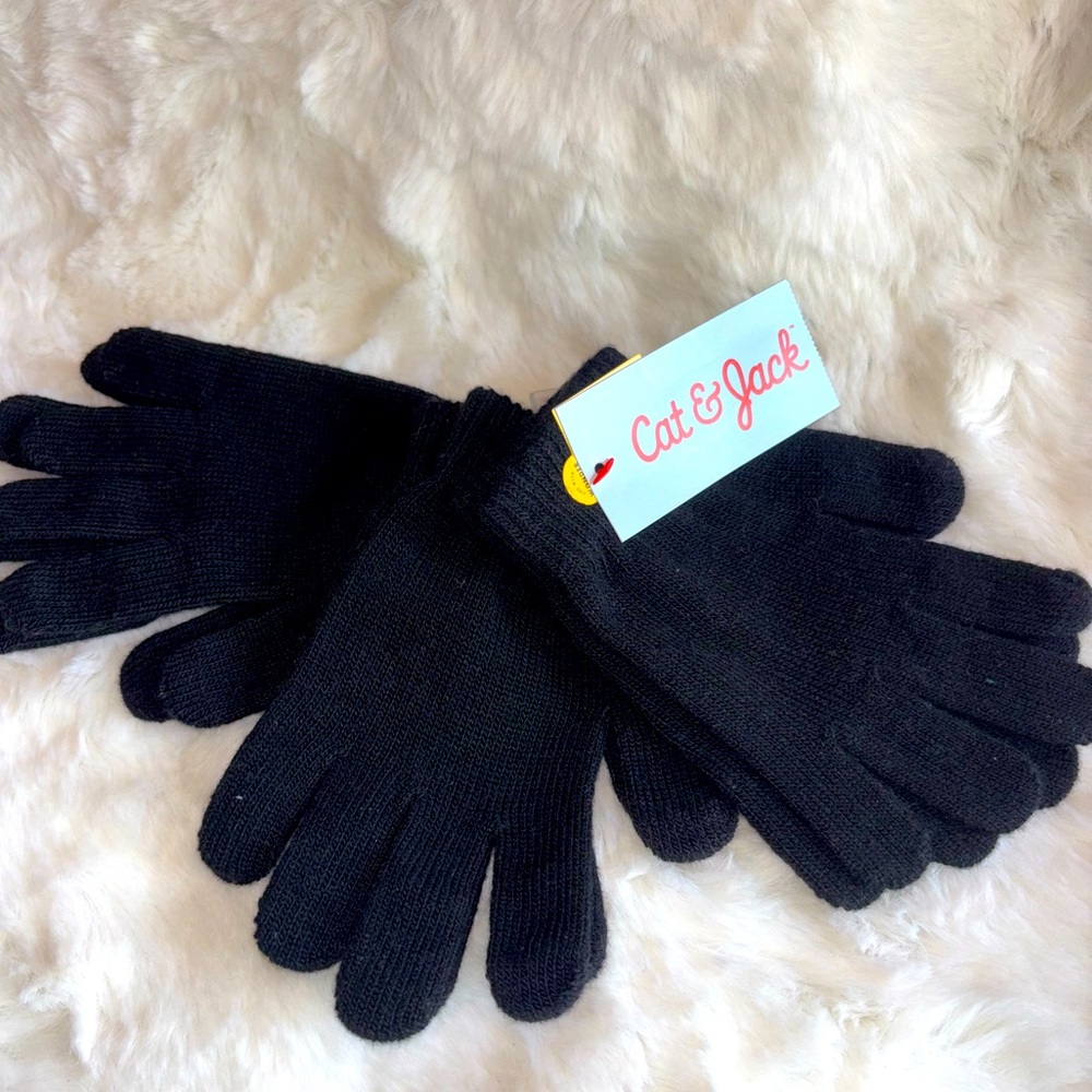 CAT & JACK 3 pairs Black kids Cotton Gloves - New NWTS